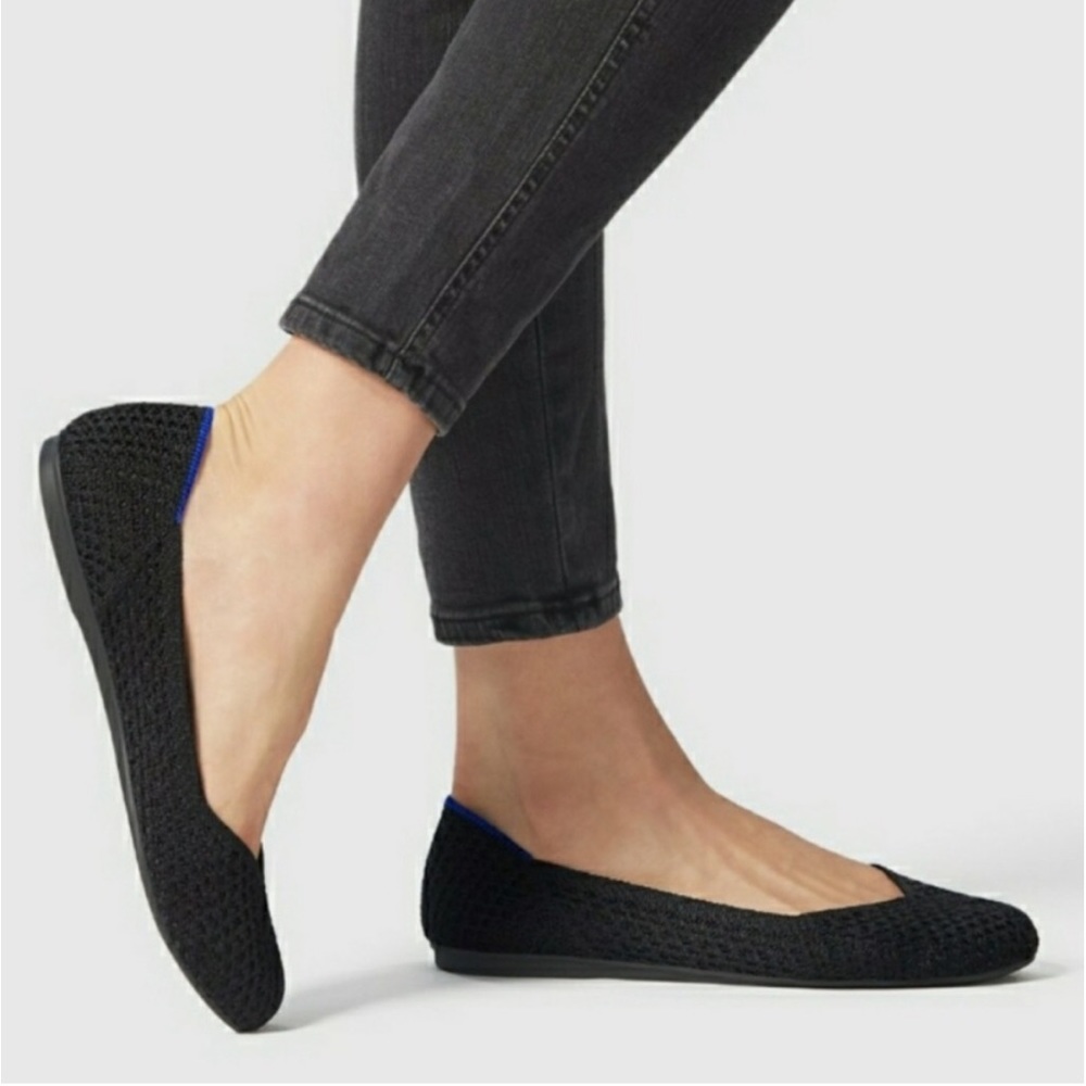Rothy Retired White Trim Black Knit Round Toe 7 Discontinued Style Recycled